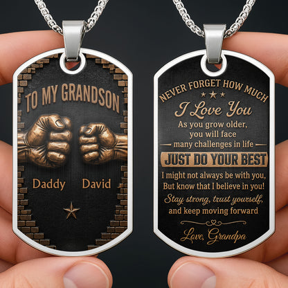 To My Son Fist Bump With 3D Gold Effect Star - Personalized Custom Dog Tag Necklace - SON248_DTNECK
