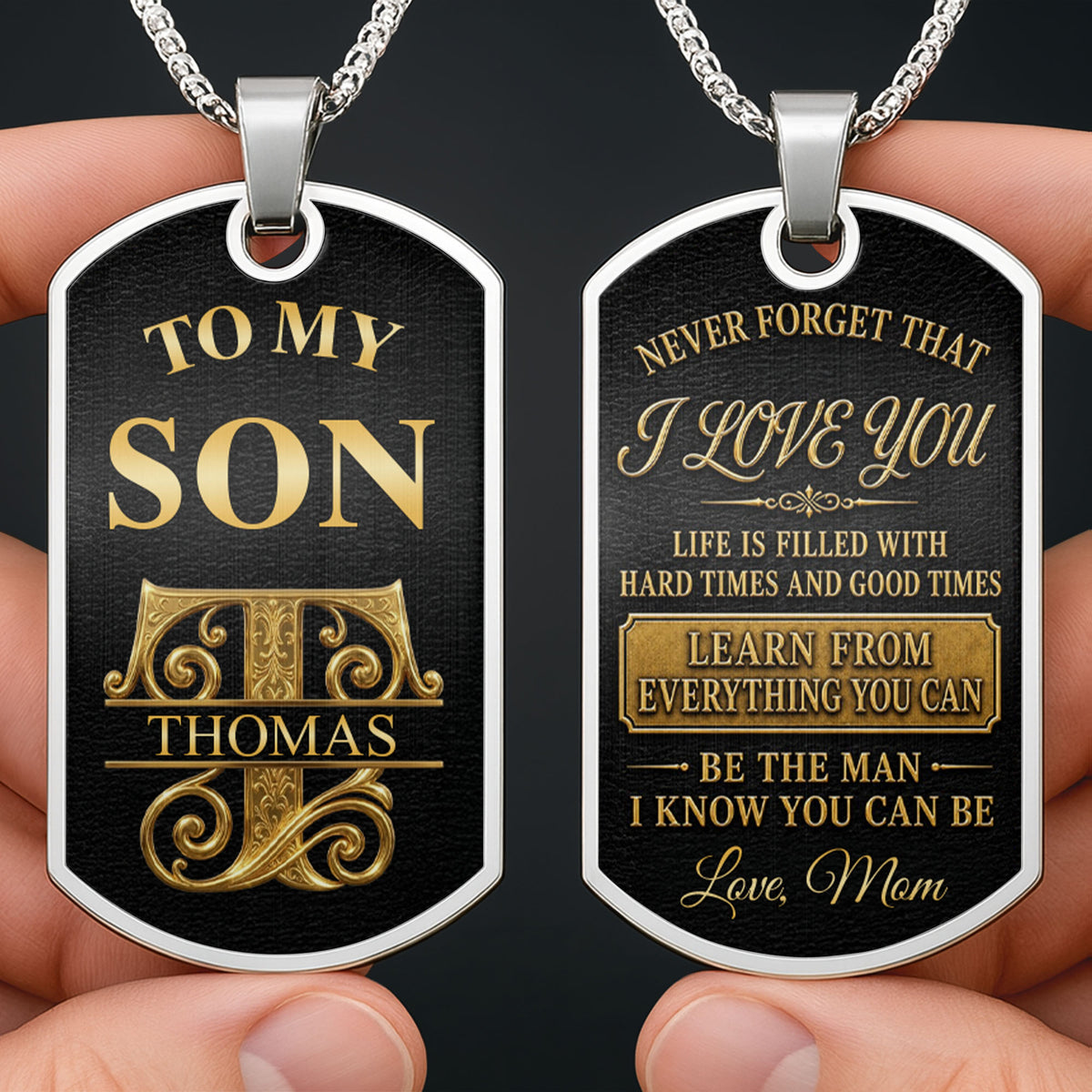 To My Son Personalized Monogram Initial With Custom Name - Personalized Custom Dog Tag Necklace - SON250_DTNECK