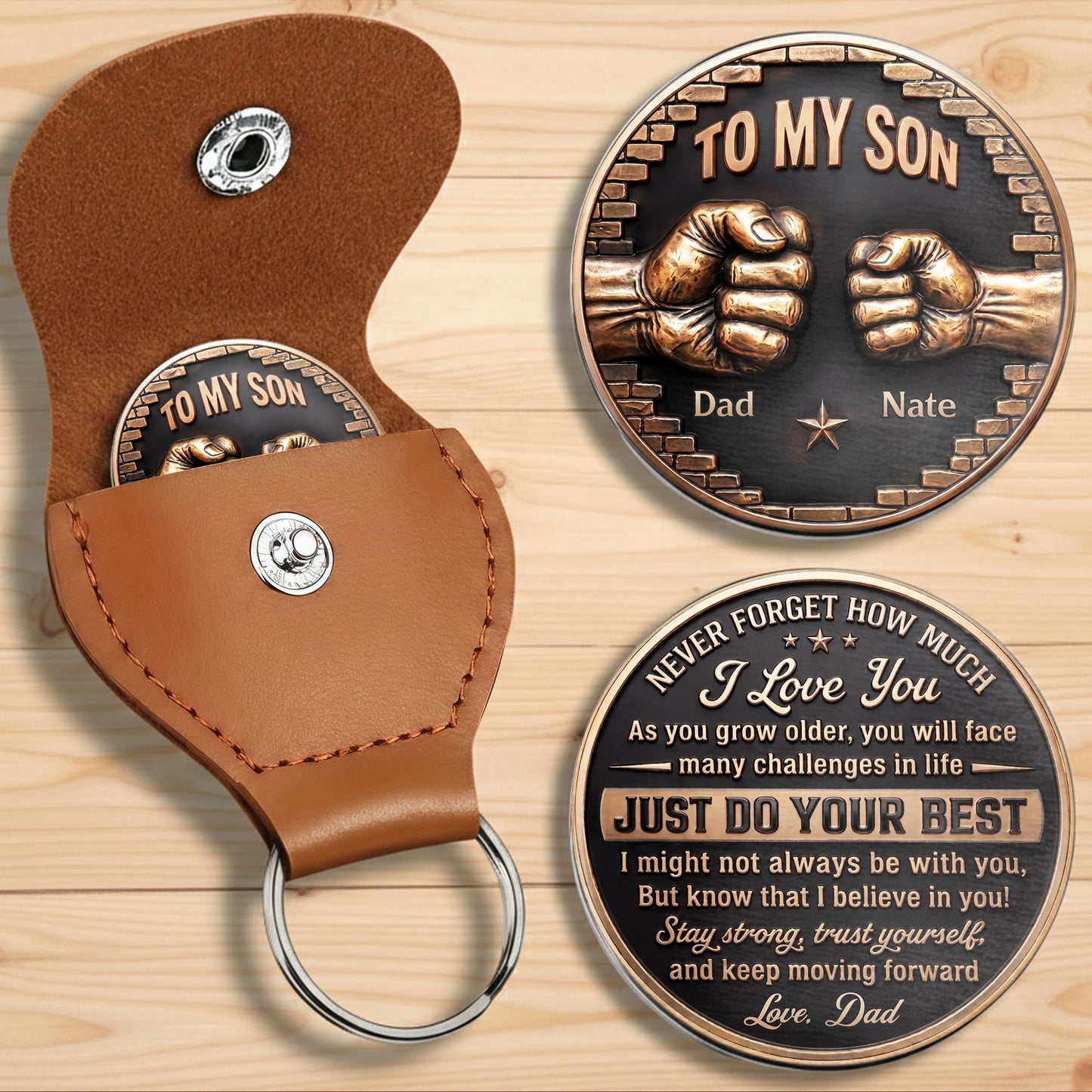 To My Son Never Forget I Love You Fist Bump Metallic Design - Personalized Custom Pocket Hug - SON251_HTOK