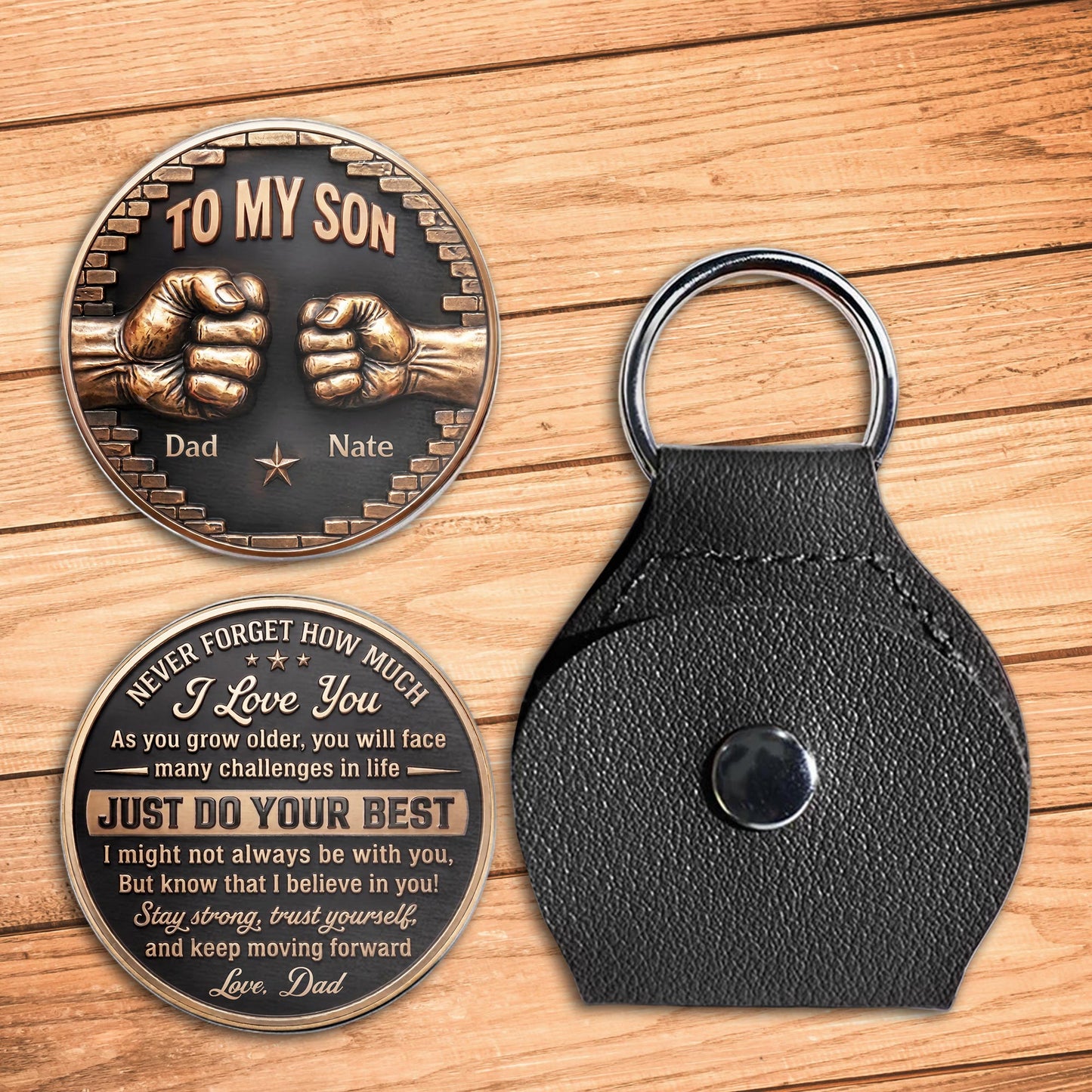 To My Son Never Forget I Love You Fist Bump Metallic Design - Personalized Custom Pocket Hug - SON251_HTOK
