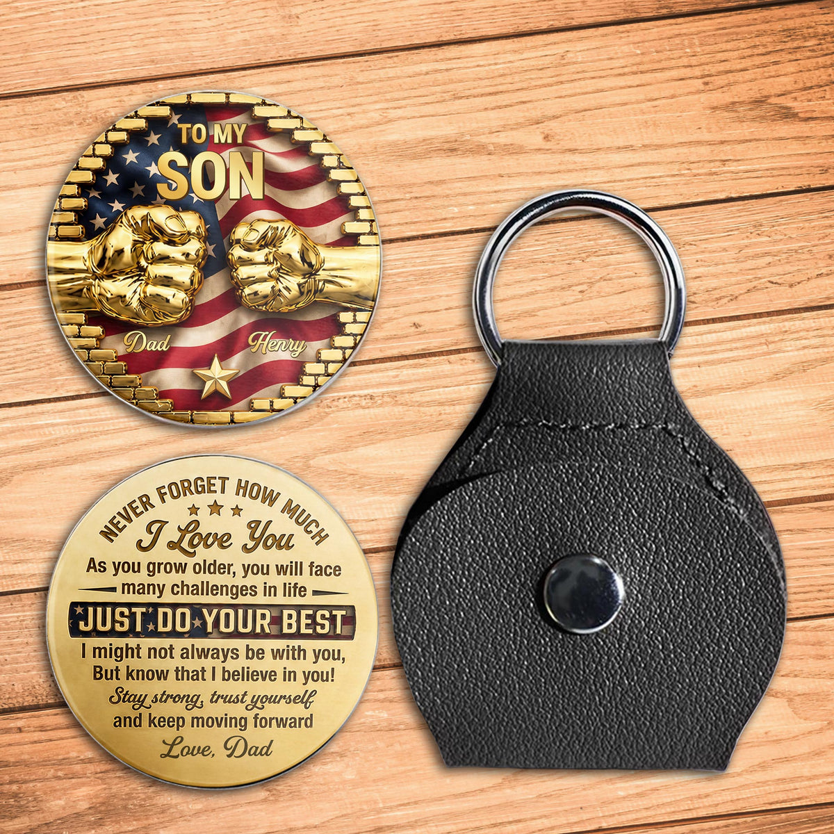To My Son Never Forget How Much I Love You Fist Bump America Flag - Personalized Custom Pocket Hug - SON290_HTOK