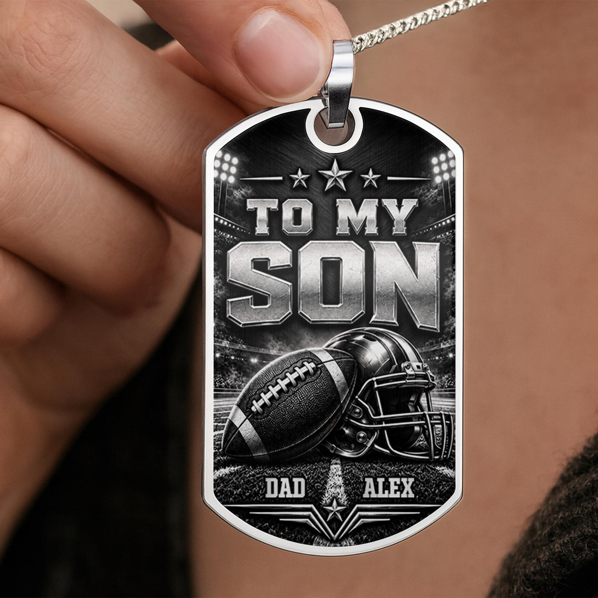 To My Son My Little Boy Yesterday Football And Helmet Metal Design - Personalized Custom Dog Tag Necklace - SON317_DTNECK