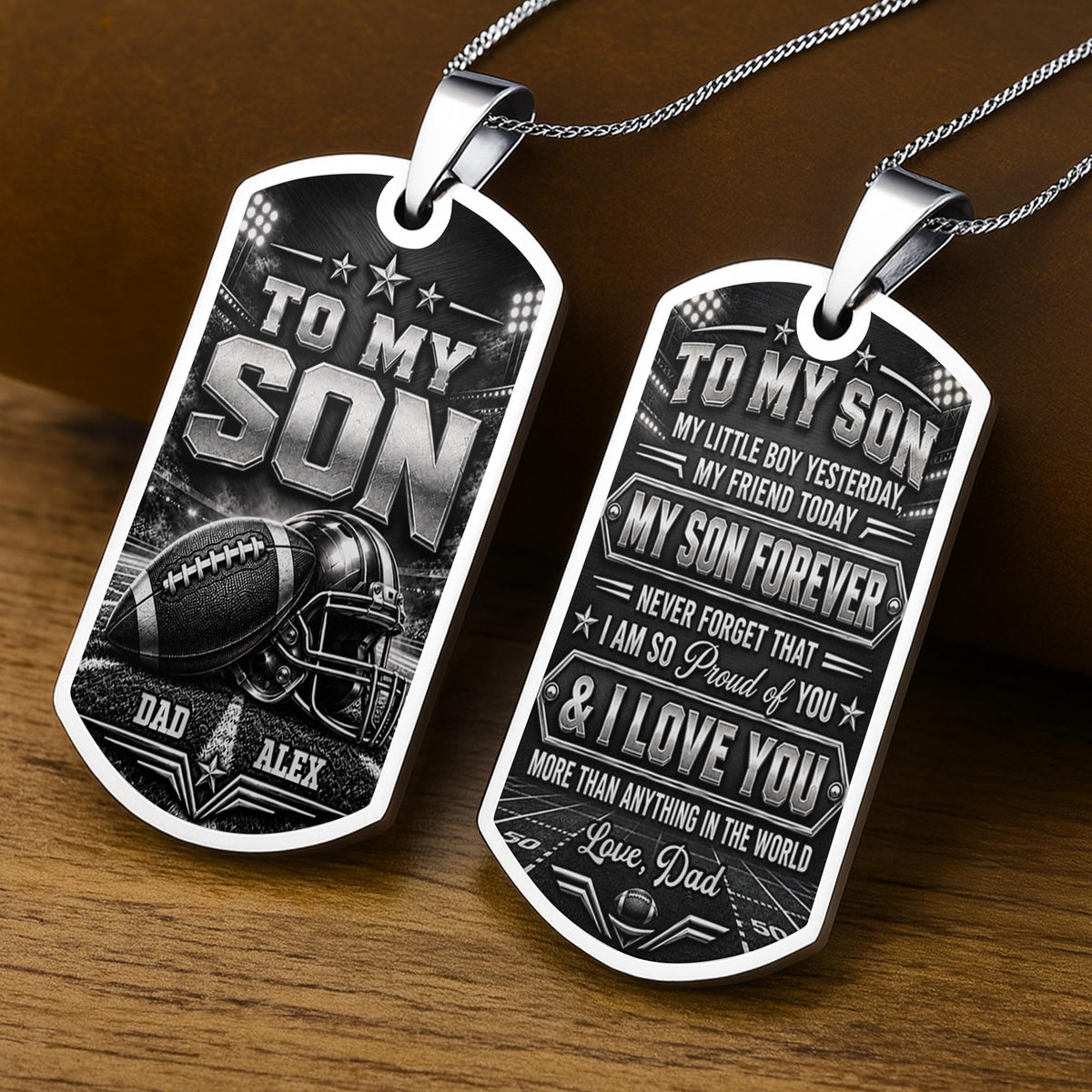 To My Son My Little Boy Yesterday Football And Helmet Metal Design - Personalized Custom Dog Tag Necklace - SON317_DTNECK