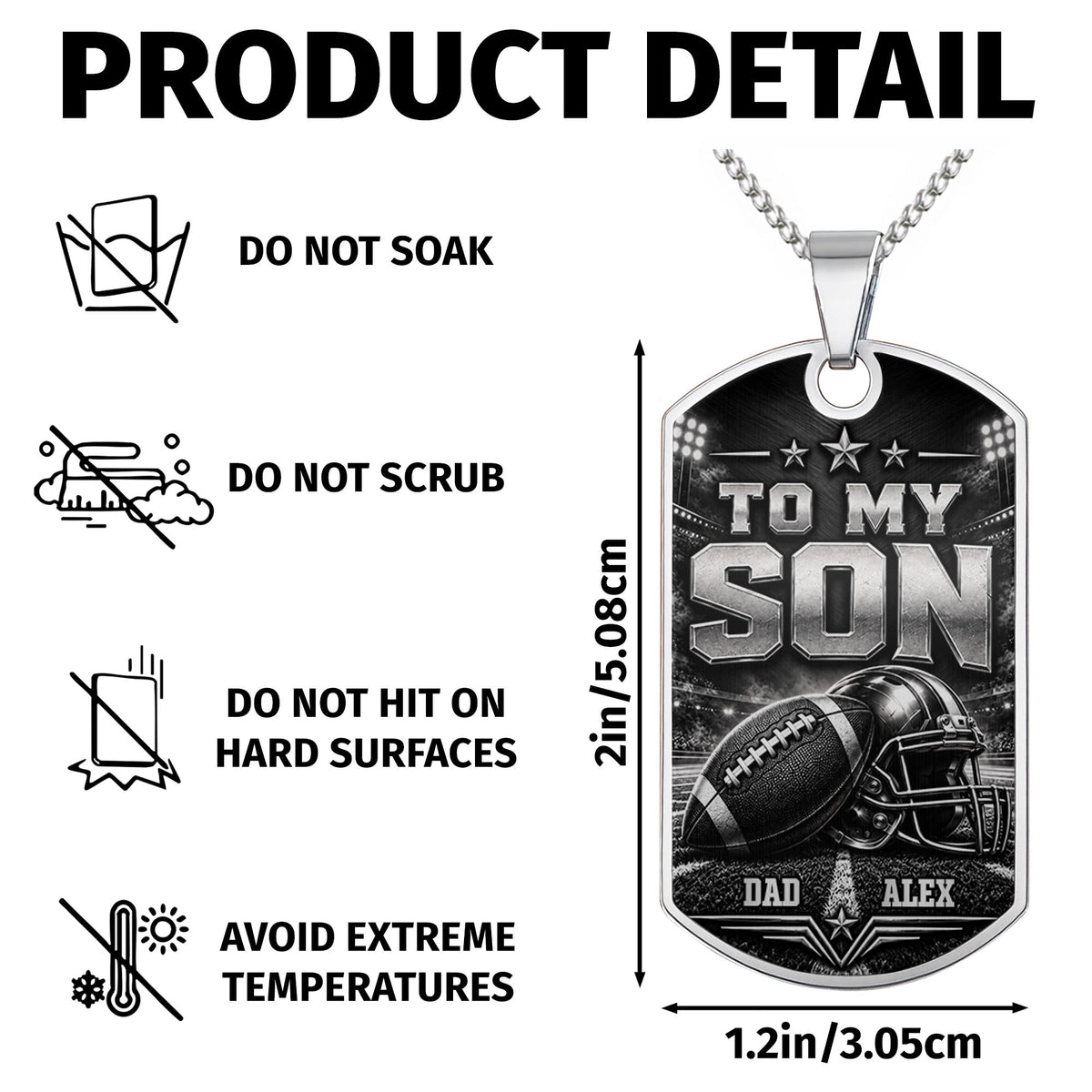 To My Son My Little Boy Yesterday Football And Helmet Metal Design - Personalized Custom Dog Tag Necklace - SON317_DTNECK