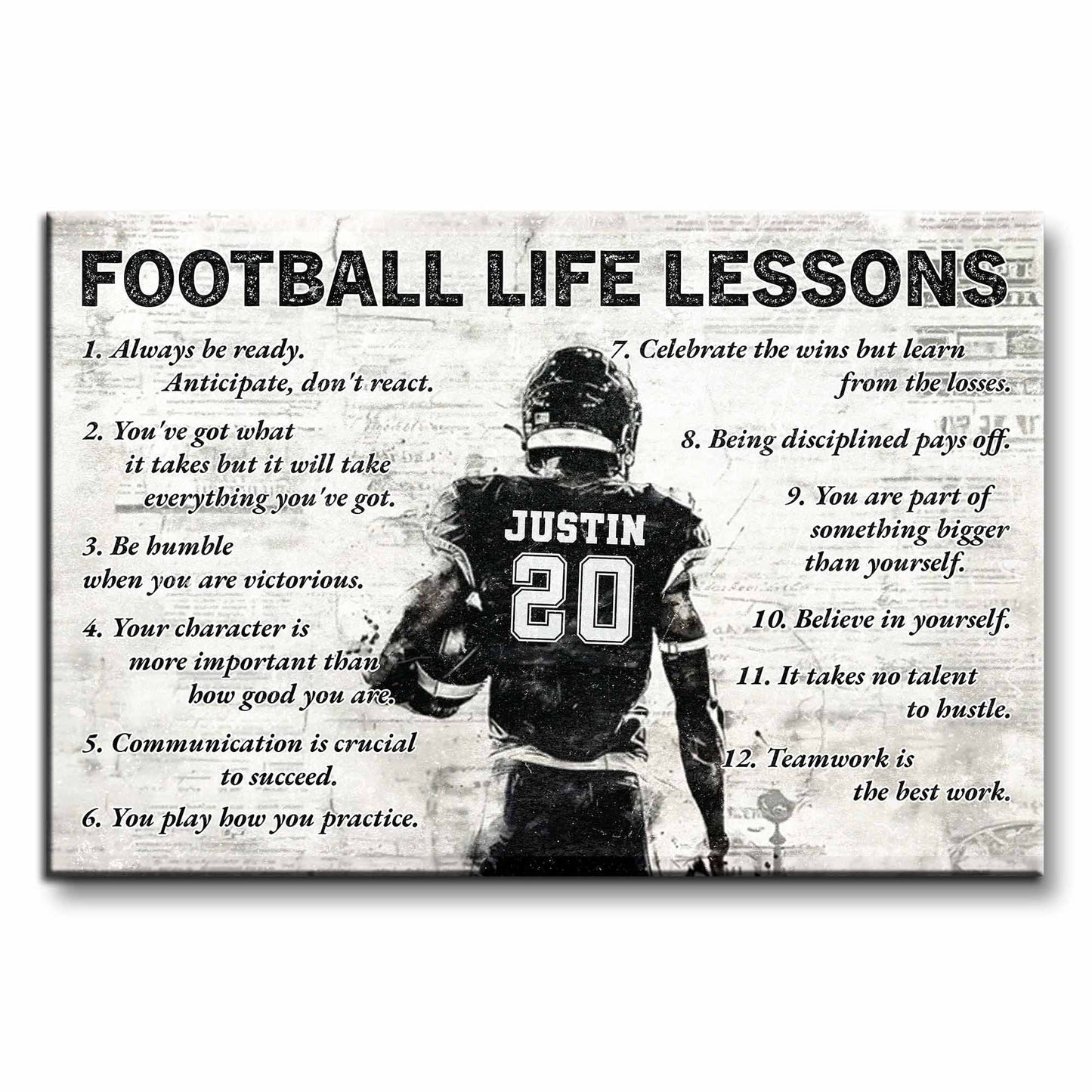 Football Life Lessons Inspirational Sports Poster - Personalized Custom Horizontal Poster - SPORT037_HPOS