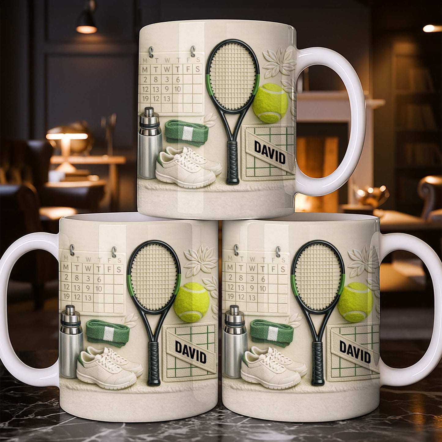 David, Tennis Racket And Ball Mug - Personalized Custom Coffee Mug - SPORT038_MG