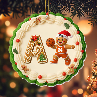 Customizable Christmas Ornament With Gingerbread And Basketball