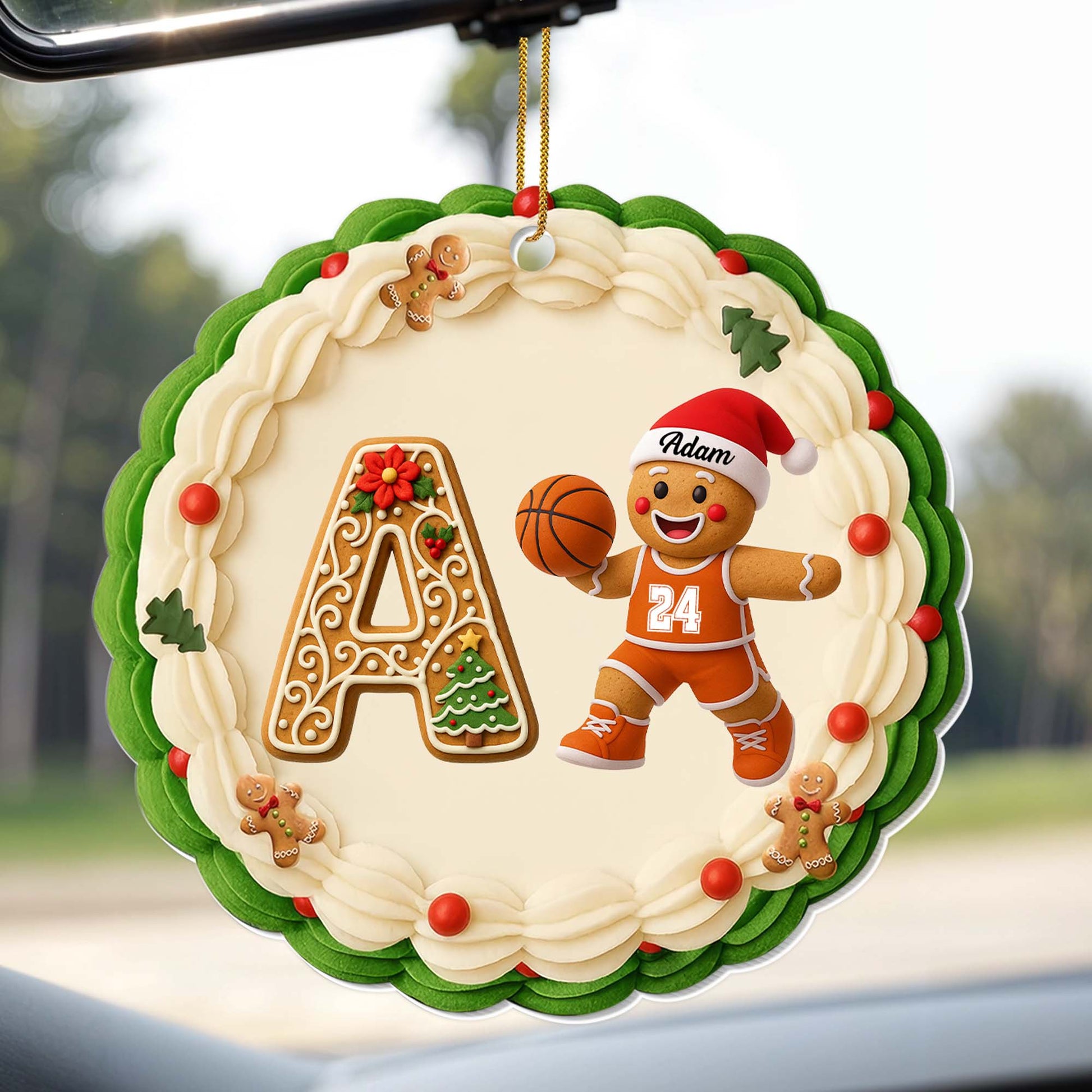 Customizable Christmas Ornament With Gingerbread And Basketball