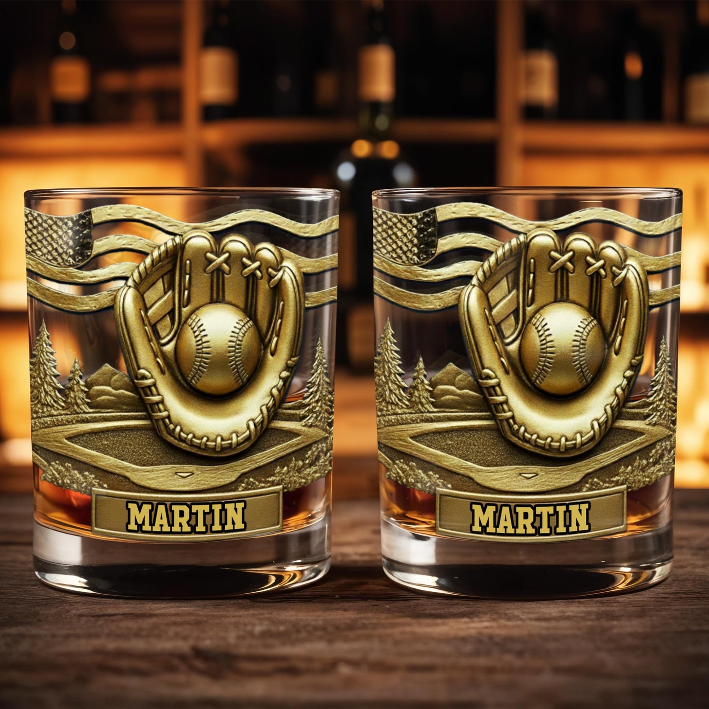 Baseball Glove And Scenic Mountains Whiskey Glass