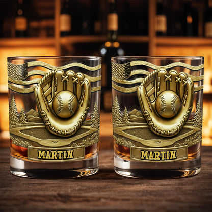 Baseball Glove And Scenic Mountains Whiskey Glass