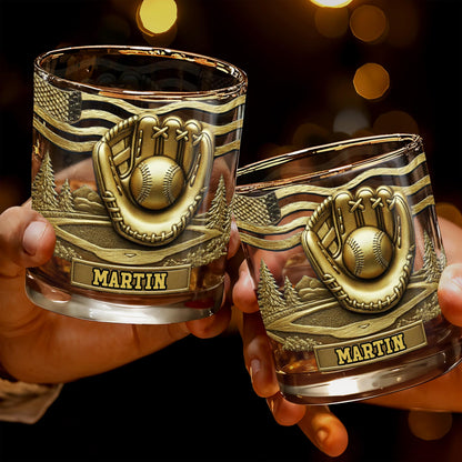 Baseball Glove And Scenic Mountains Whiskey Glass
