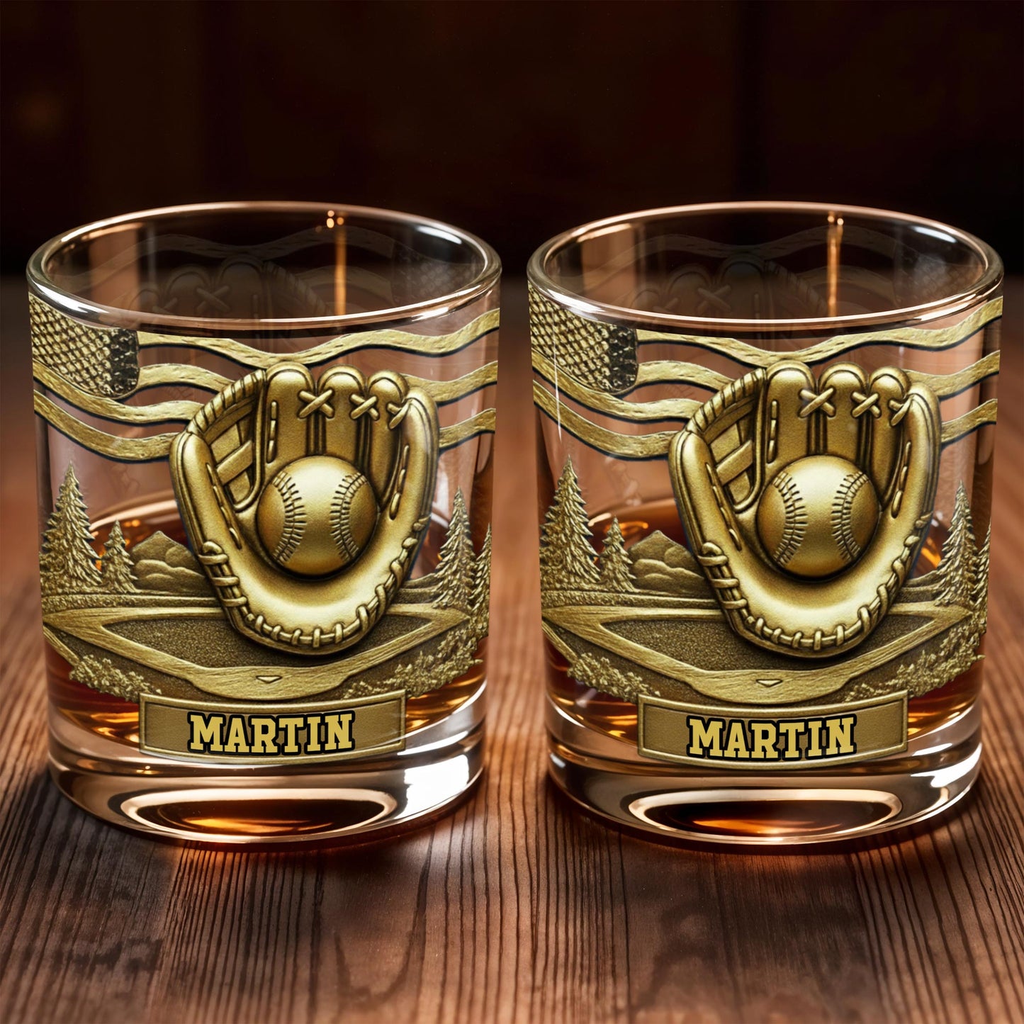 Baseball Glove And Scenic Mountains Whiskey Glass