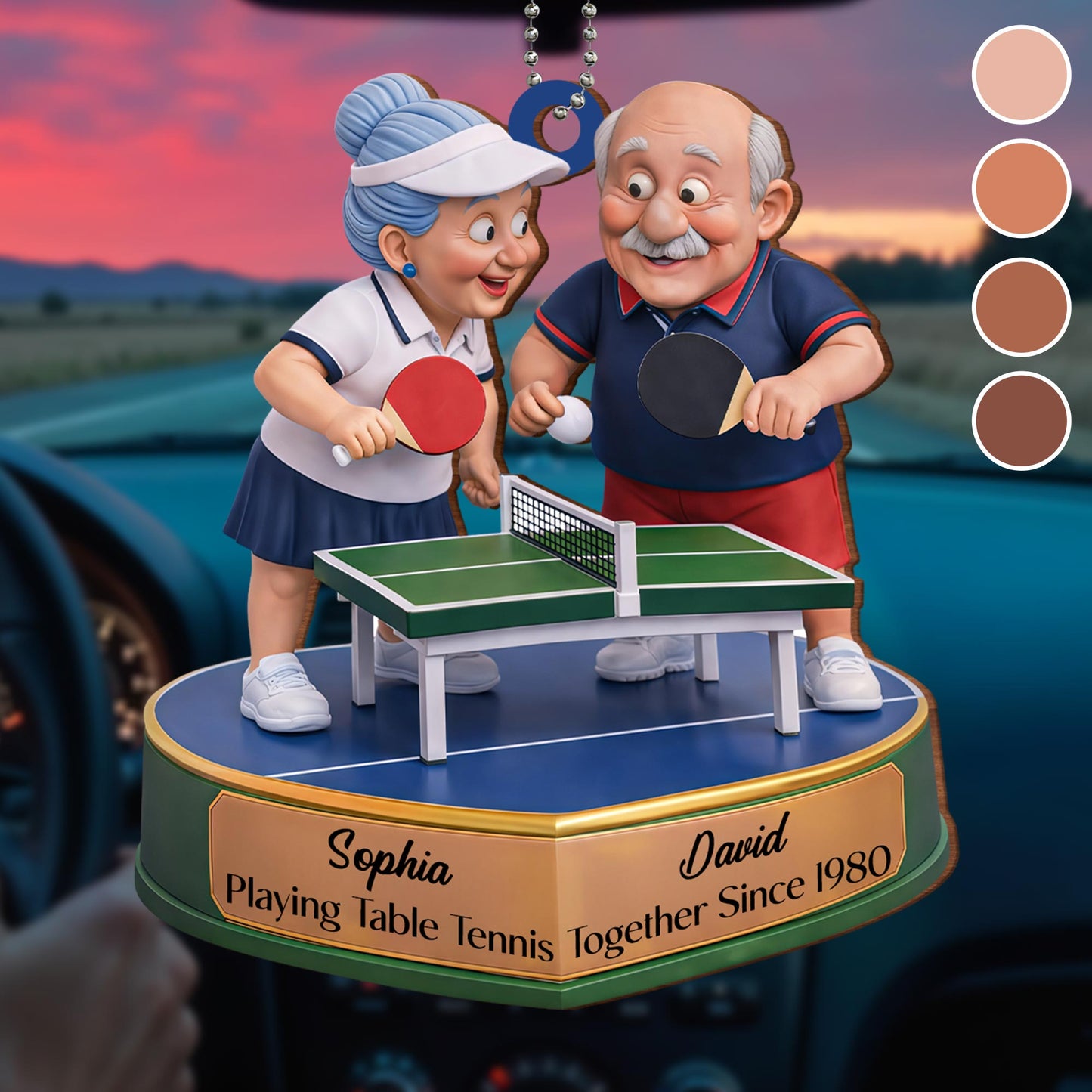 Playing Table Tennis Together, Elderly Couple Ornament