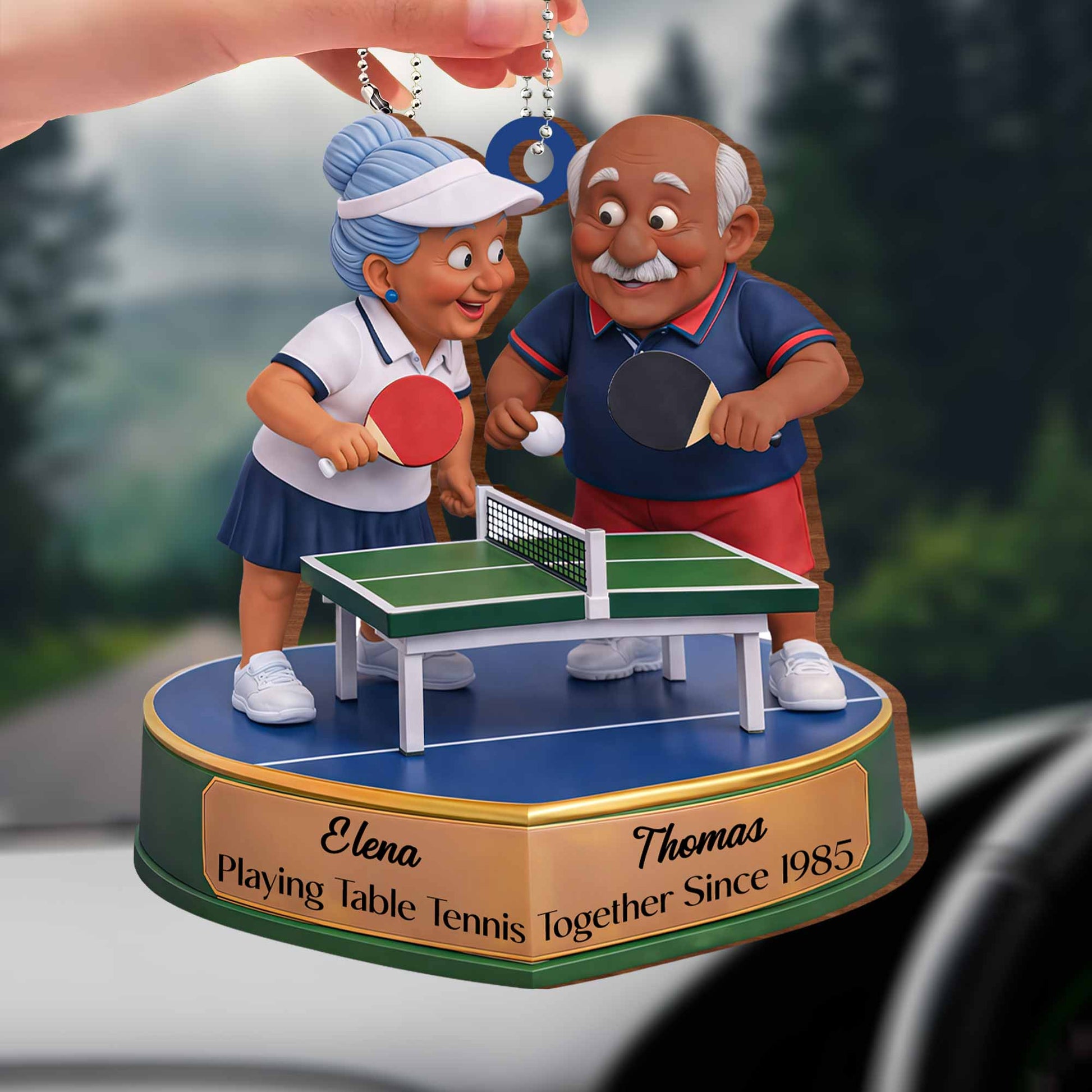 Playing Table Tennis Together, Elderly Couple Ornament