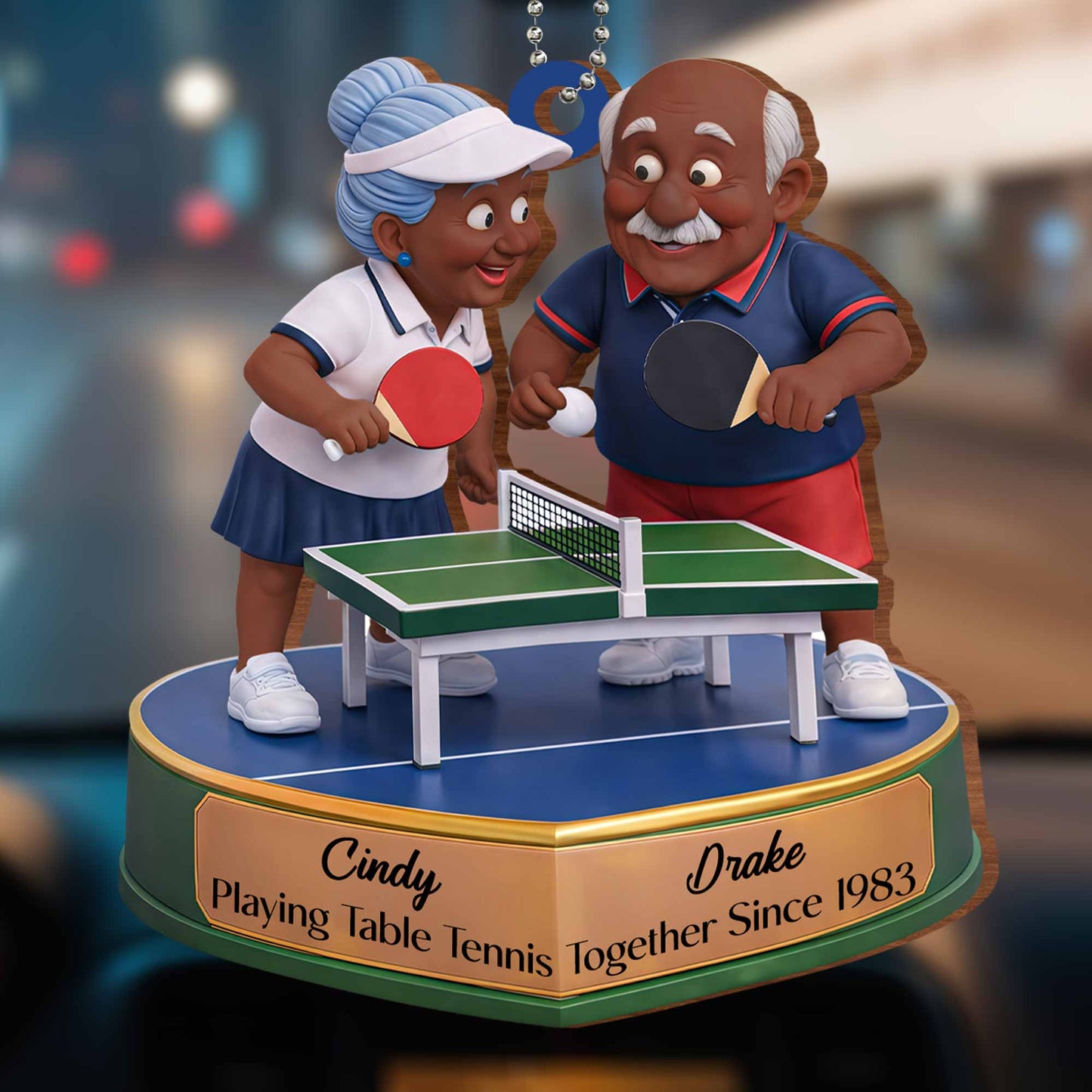 Playing Table Tennis Together, Elderly Couple Ornament