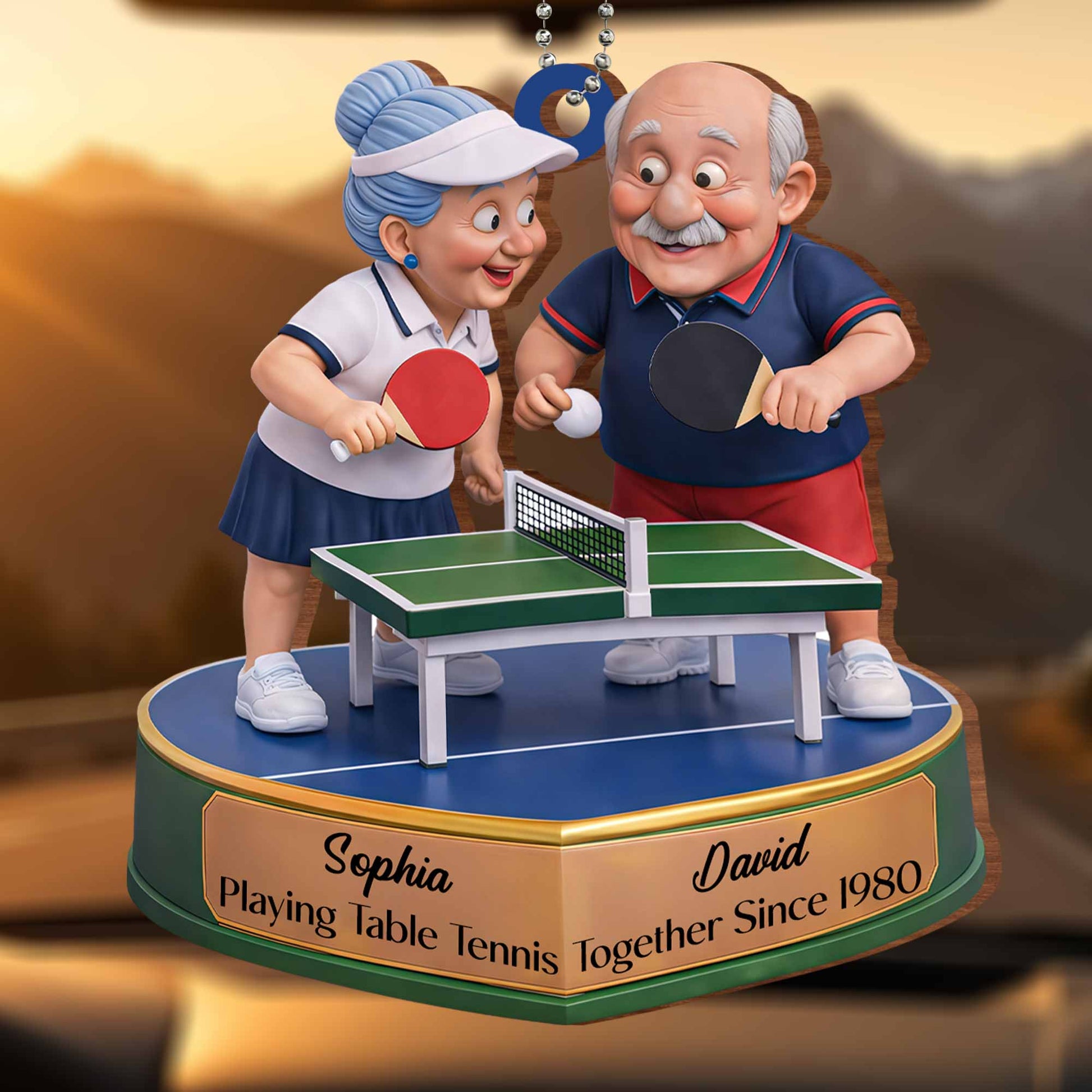 Playing Table Tennis Together, Elderly Couple Ornament
