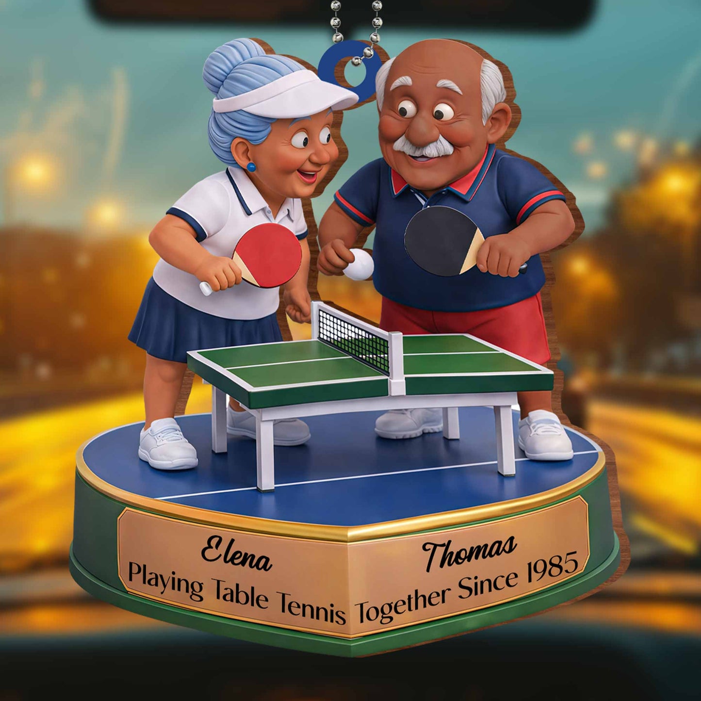 Playing Table Tennis Together, Elderly Couple Ornament
