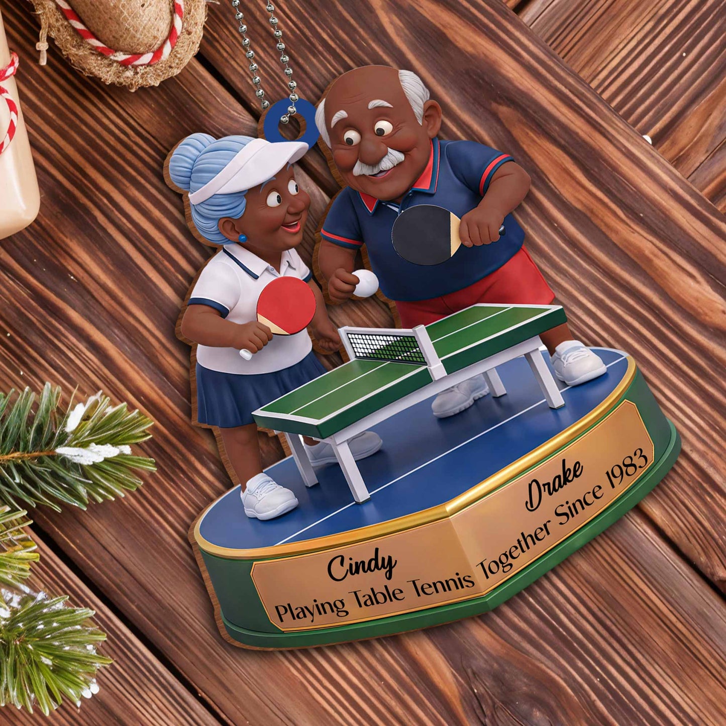 Playing Table Tennis Together, Elderly Couple Ornament