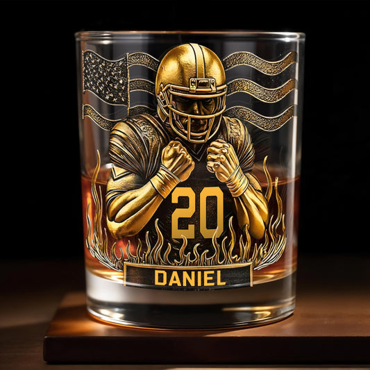 Celebrate Favorite Moments With Football Player And American Flag Design