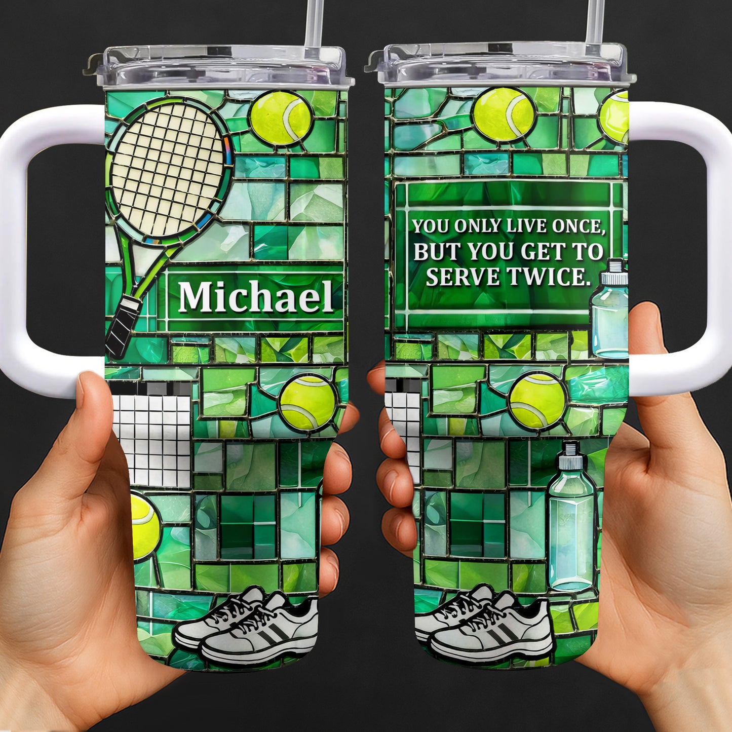 Stained Glass Tennis Racket And Balls Design