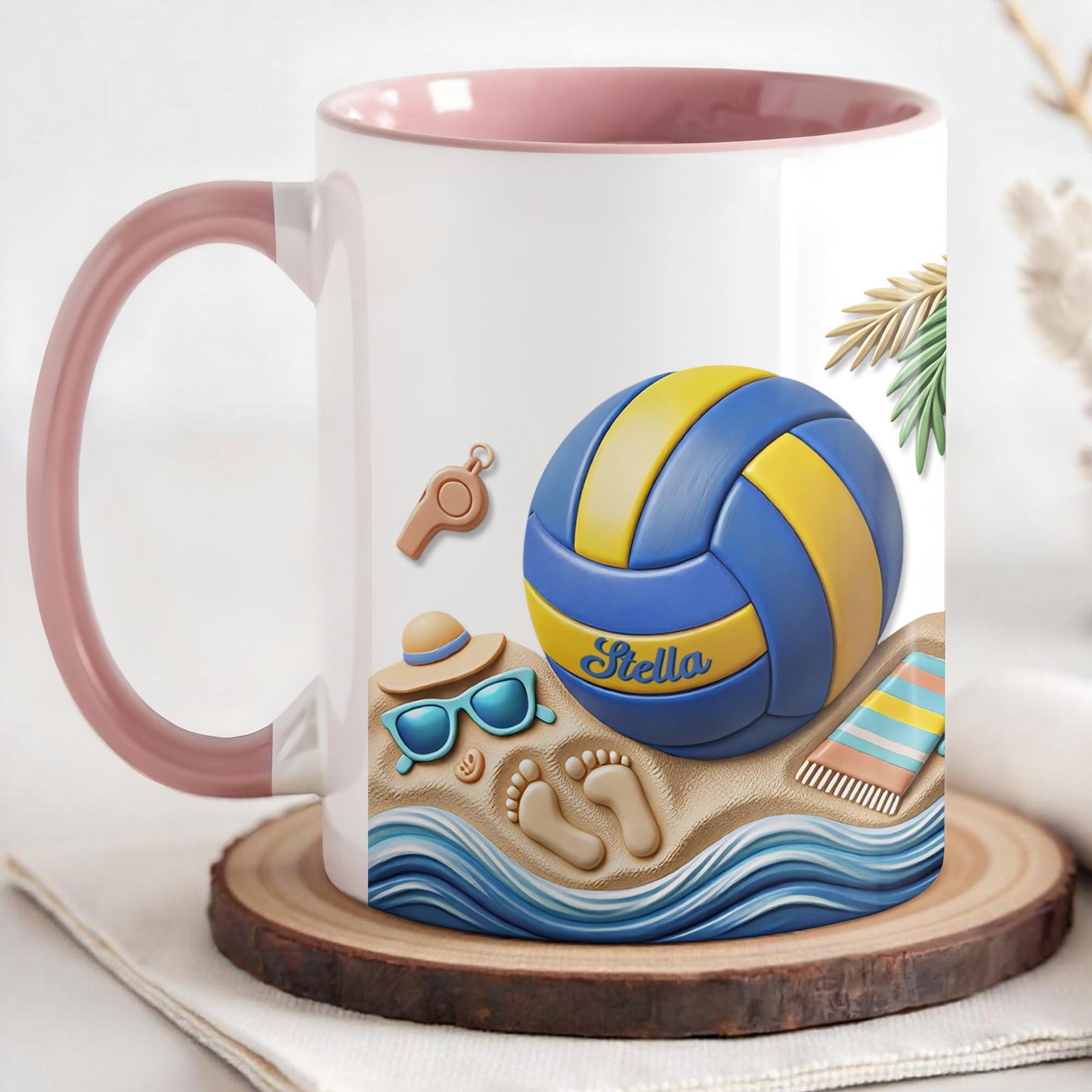 Sun Sand And Volleyball In My Hand With 3D Effect Beach Design - Personalized Custom Accent Mug - SPORT087_AMUG