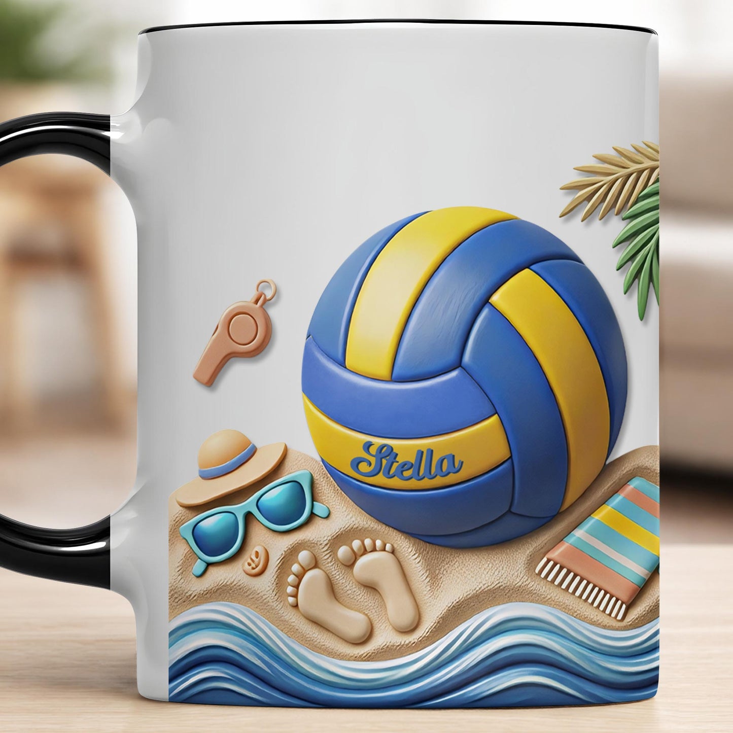 Sun Sand And Volleyball In My Hand With 3D Effect Beach Design - Personalized Custom Accent Mug - SPORT087_AMUG