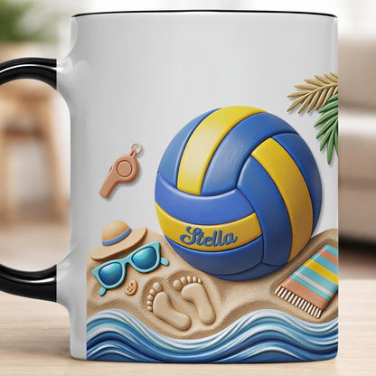 Sun Sand And Volleyball In My Hand With 3D Effect Beach Design - Personalized Custom Accent Mug - SPORT087_AMUG