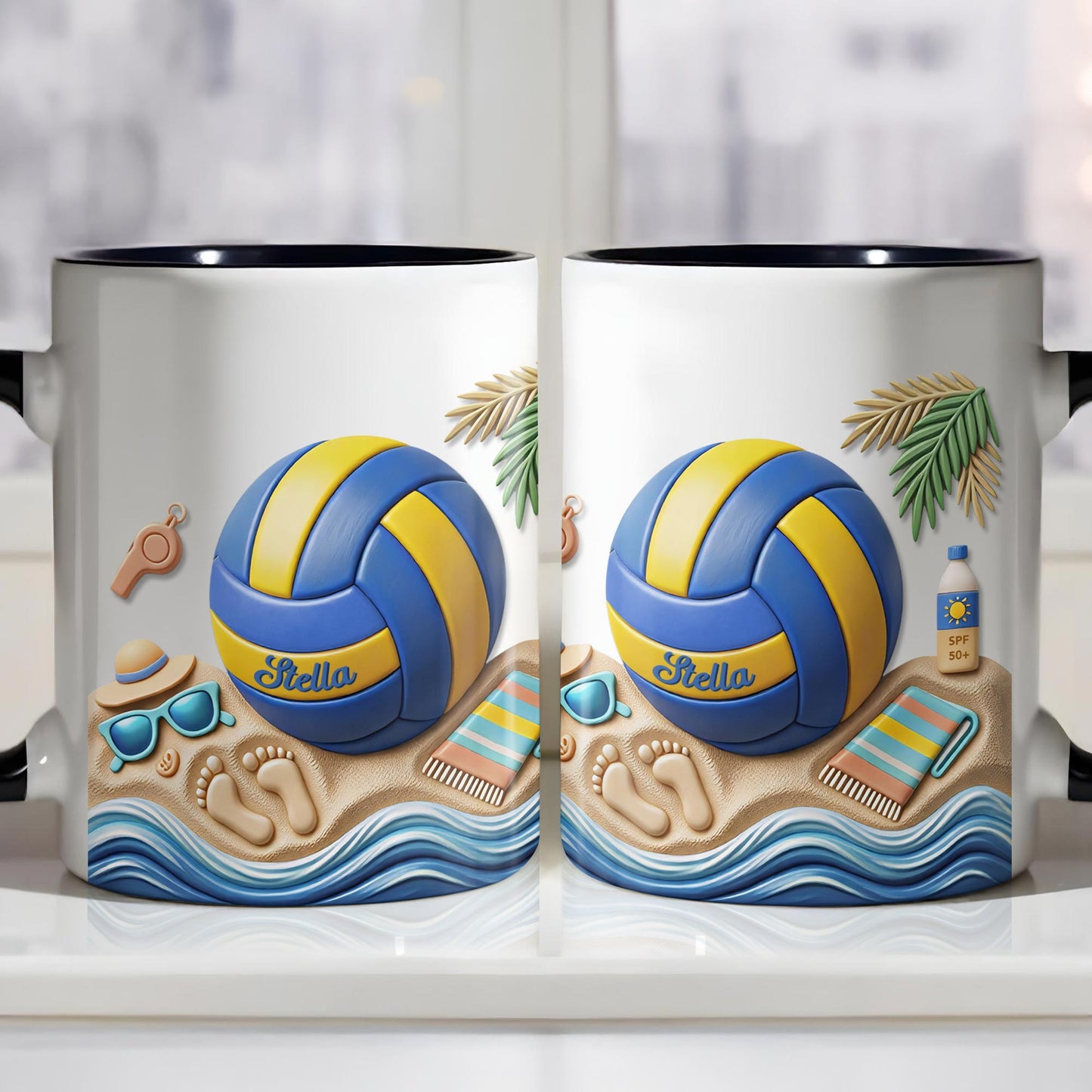 Sun Sand And Volleyball In My Hand With 3D Effect Beach Design - Personalized Custom Accent Mug - SPORT087_AMUG