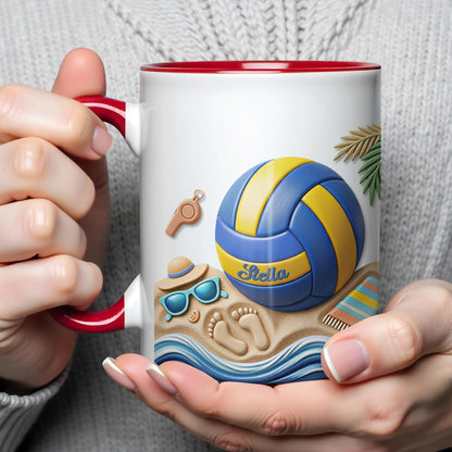 Sun Sand And Volleyball In My Hand With 3D Effect Beach Design - Personalized Custom Accent Mug - SPORT087_AMUG