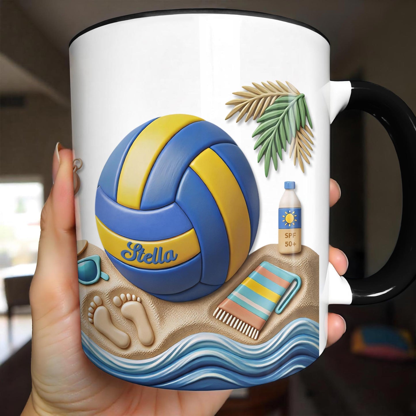 Sun Sand And Volleyball In My Hand With 3D Effect Beach Design - Personalized Custom Accent Mug - SPORT087_AMUG
