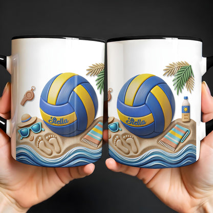 Sun Sand And Volleyball In My Hand With 3D Effect Beach Design - Personalized Custom Accent Mug - SPORT087_AMUG