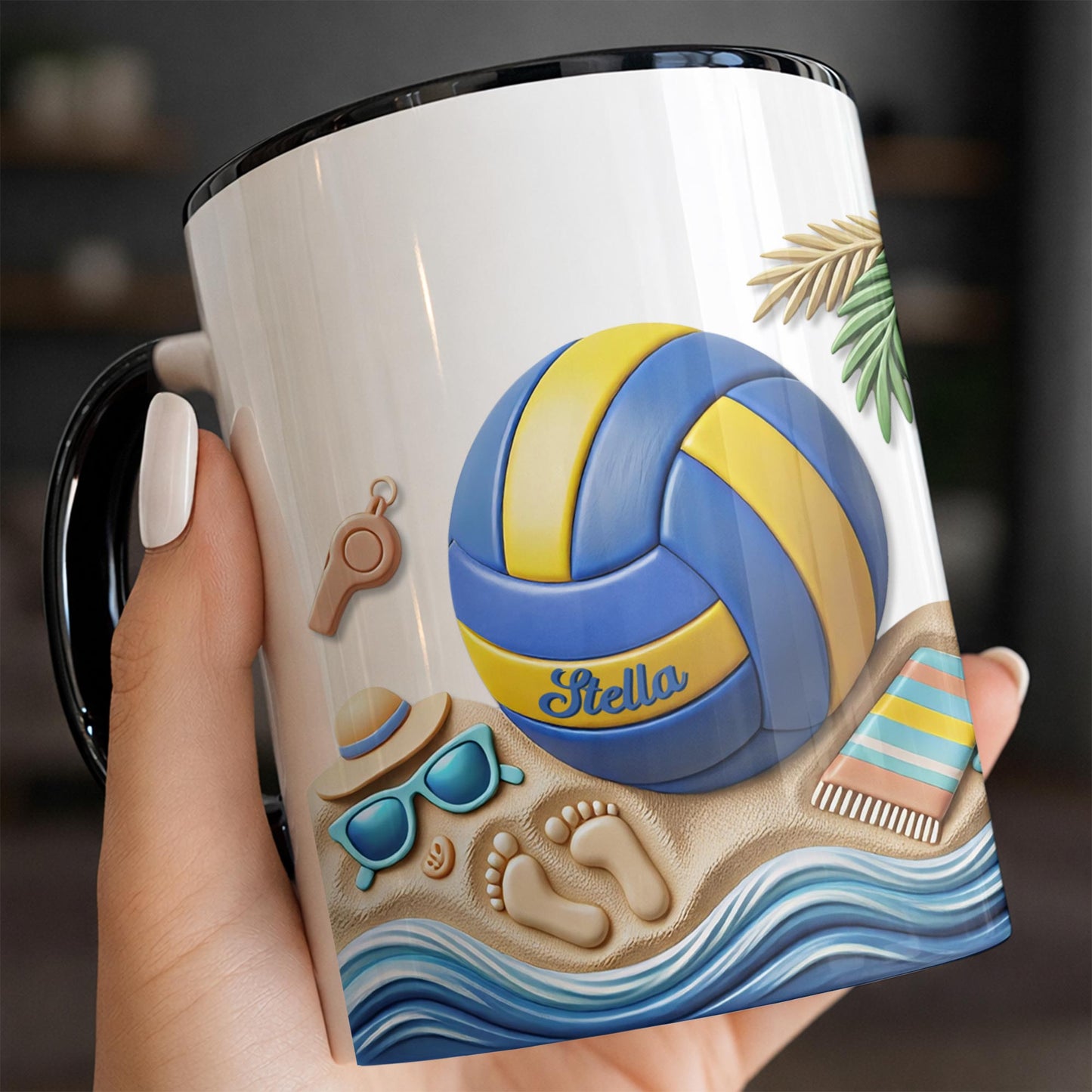 Sun Sand And Volleyball In My Hand With 3D Effect Beach Design - Personalized Custom Accent Mug - SPORT087_AMUG