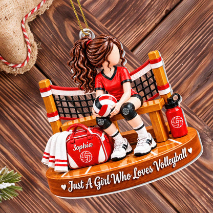 Just A Girl Who Loves Volleyball Net And Sports Bag - Personalized Custom Acrylic Ornament, Christmas Gift - SPORT180_ACO