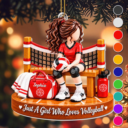 Just A Girl Who Loves Volleyball Net And Sports Bag - Personalized Custom Acrylic Ornament, Christmas Gift - SPORT180_ACO