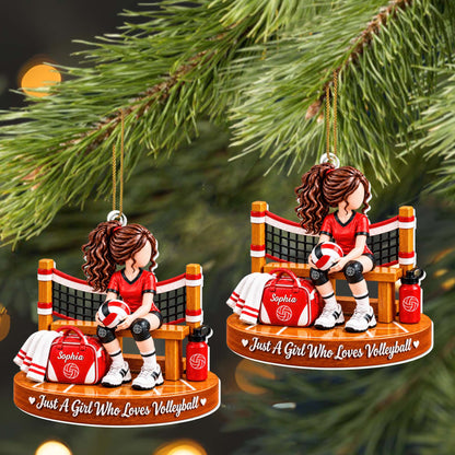 Just A Girl Who Loves Volleyball Net And Sports Bag - Personalized Custom Acrylic Ornament, Christmas Gift - SPORT180_ACO