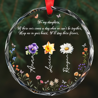 Message sincère à ma petite-fille avec fleurs et papillons – Décoration en verre personnalisée en forme de cercle – GDT057_CGOR 