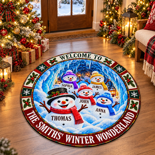 Welcome To Our Wonderland Custom Snowman Family Quilted Mat - Personalized Custom Shaped Doormat - FAM1365_CUDOR