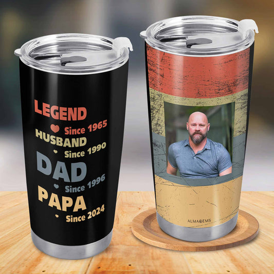 LEYENDA. MARIDO. PAPÁ. PAPA - Vaso de acero inoxidable personalizado de 20 oz y 30 oz - TB_FM03