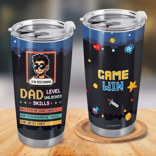 NIVEL PAPÁ DESBLOQUEADO - Vaso de acero inoxidable personalizado de 20 oz y 30 oz - TB_FM06