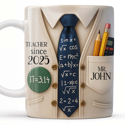 Teacher Since 2025, Pi=3.14 Necktie, Shirt, Pencil, Brush, Mathematical Equations