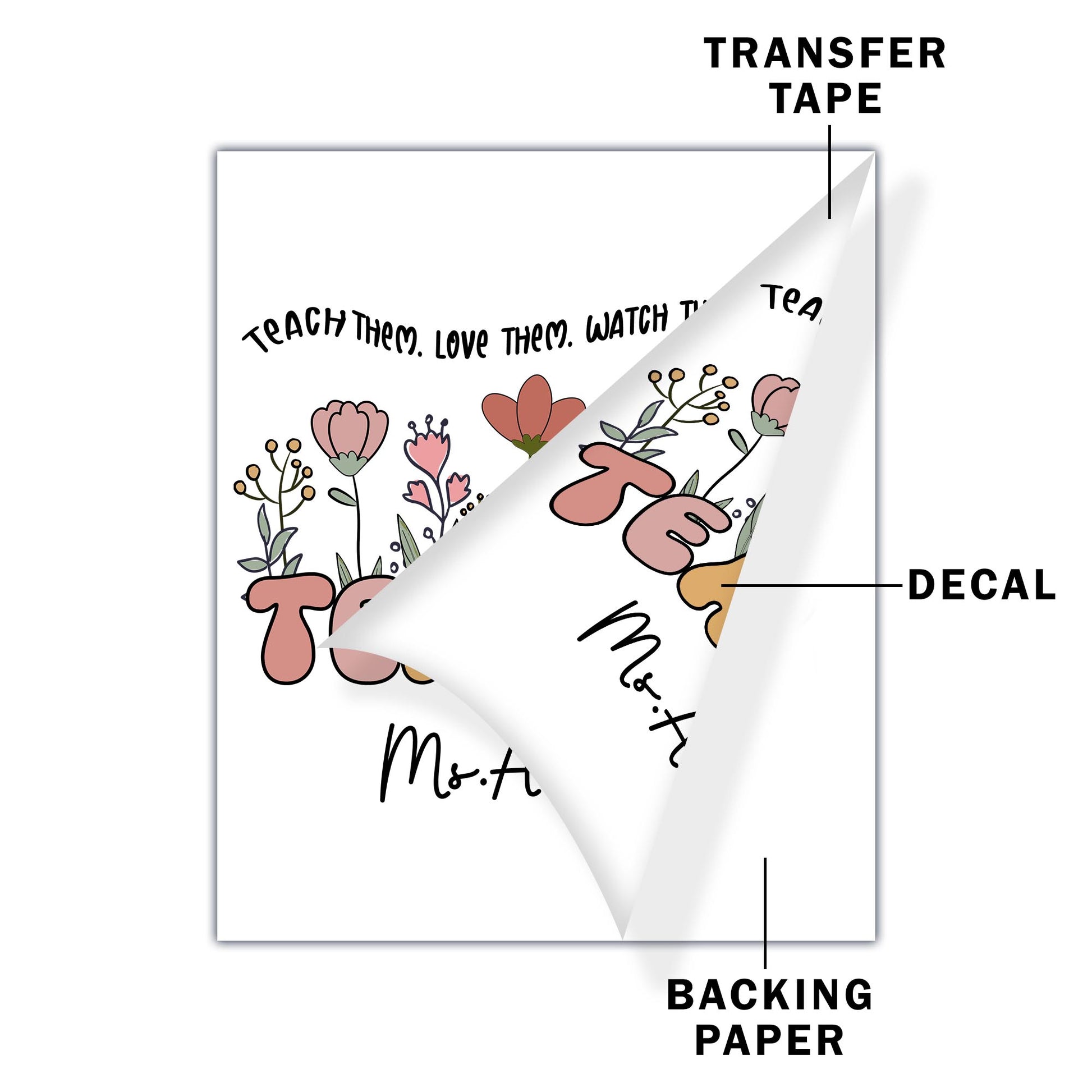 Teach Them, Love Them, Watch Them Grow Floral Decal