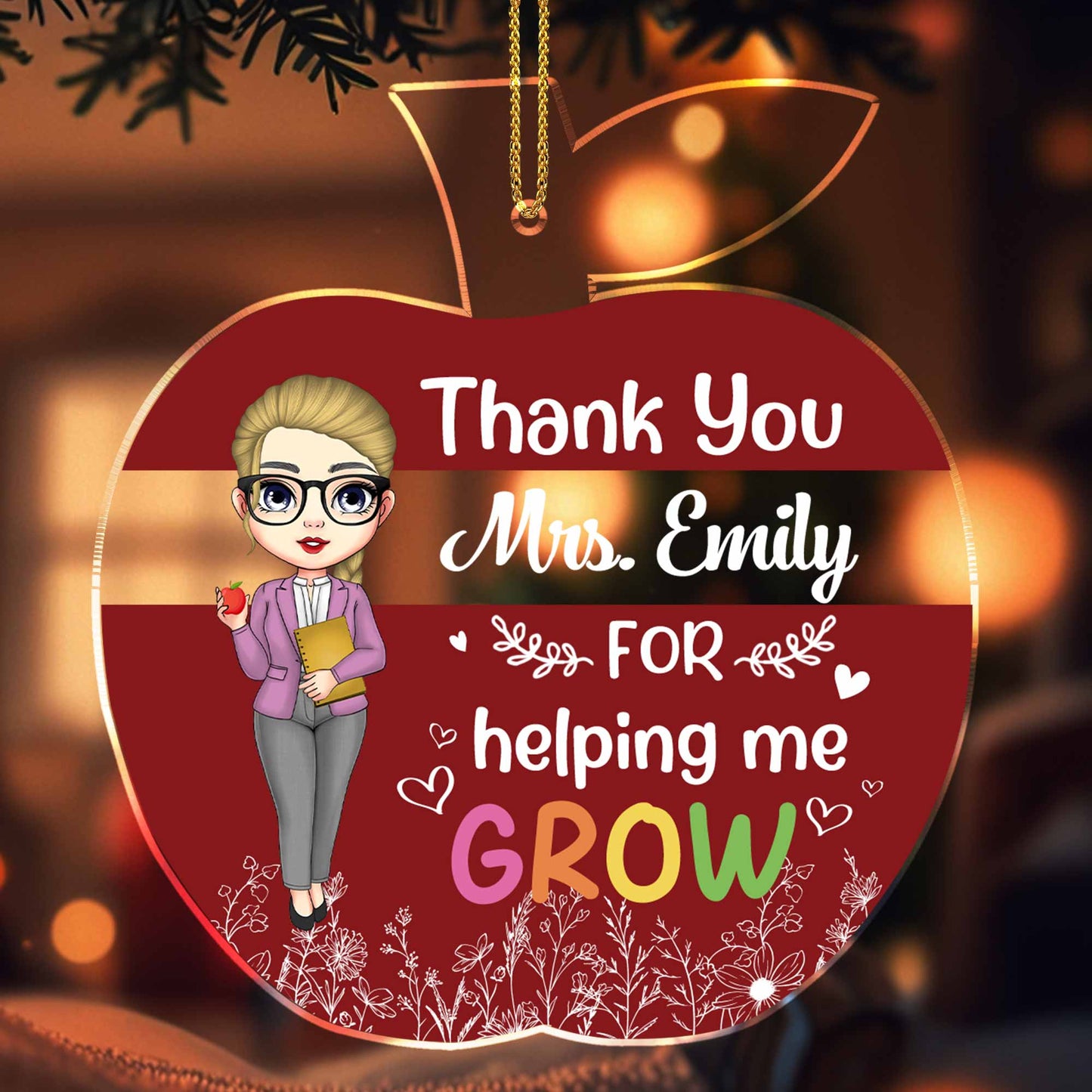 Thank You For Helping Me Grow, Teacher Appreciation Gift - Personalized Custom Acrylic Ornament, Christmas Gift - TEACH035_ACO