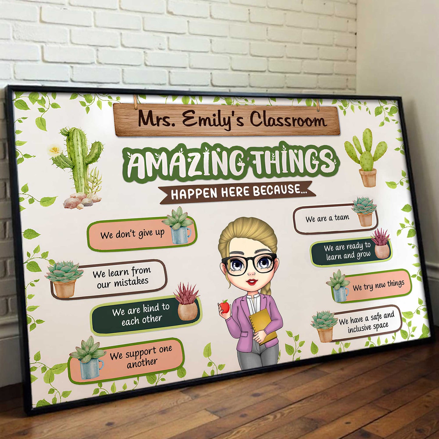 Amazing Things Happen Here Classroom Decor - Personalized Custom Horizontal Poster - TEACH035_HPOS