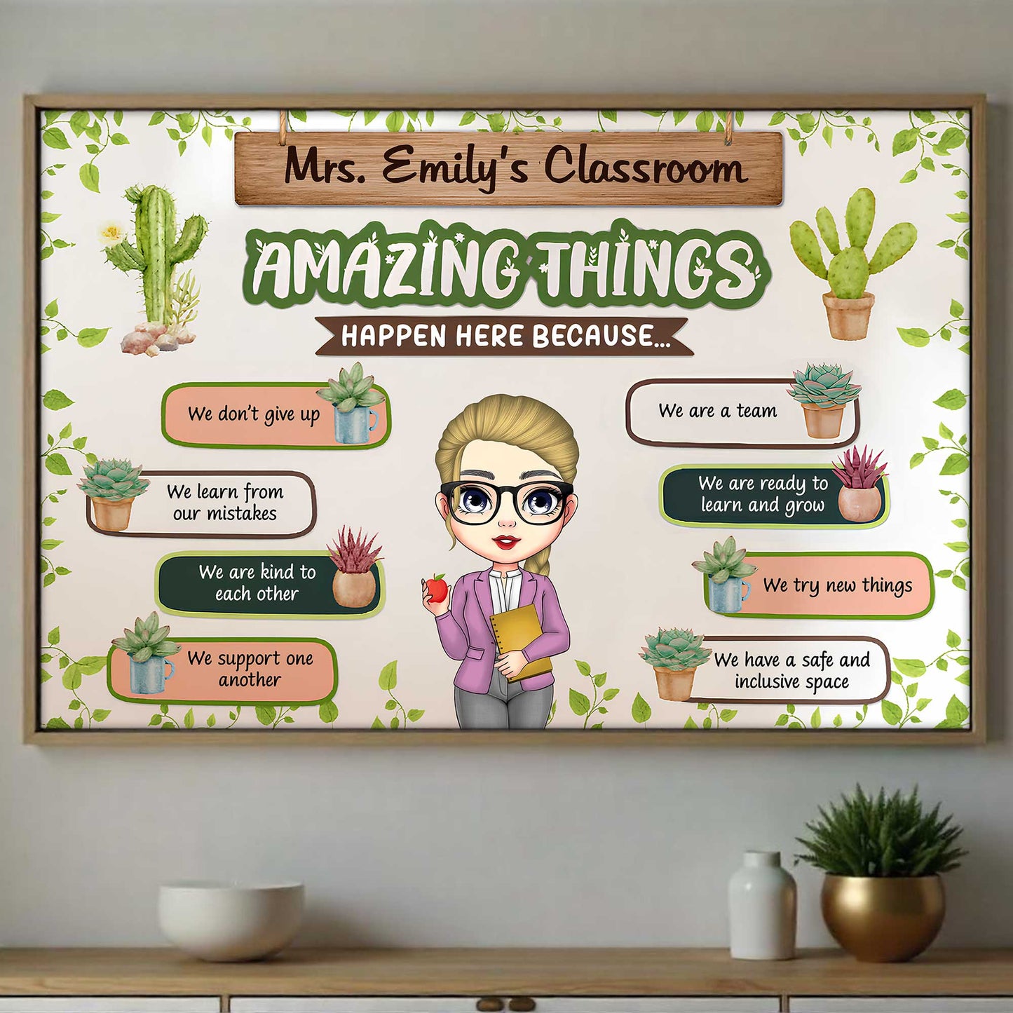 Amazing Things Happen Here Classroom Decor - Personalized Custom Horizontal Poster - TEACH035_HPOS
