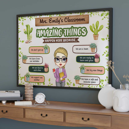 Amazing Things Happen Here Classroom Decor - Personalized Custom Horizontal Poster - TEACH035_HPOS