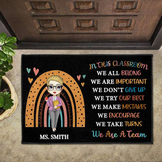 In This Classroom We All Belong, Educational Doormat - Personalized Custom Doormat - TEACH037_DRM