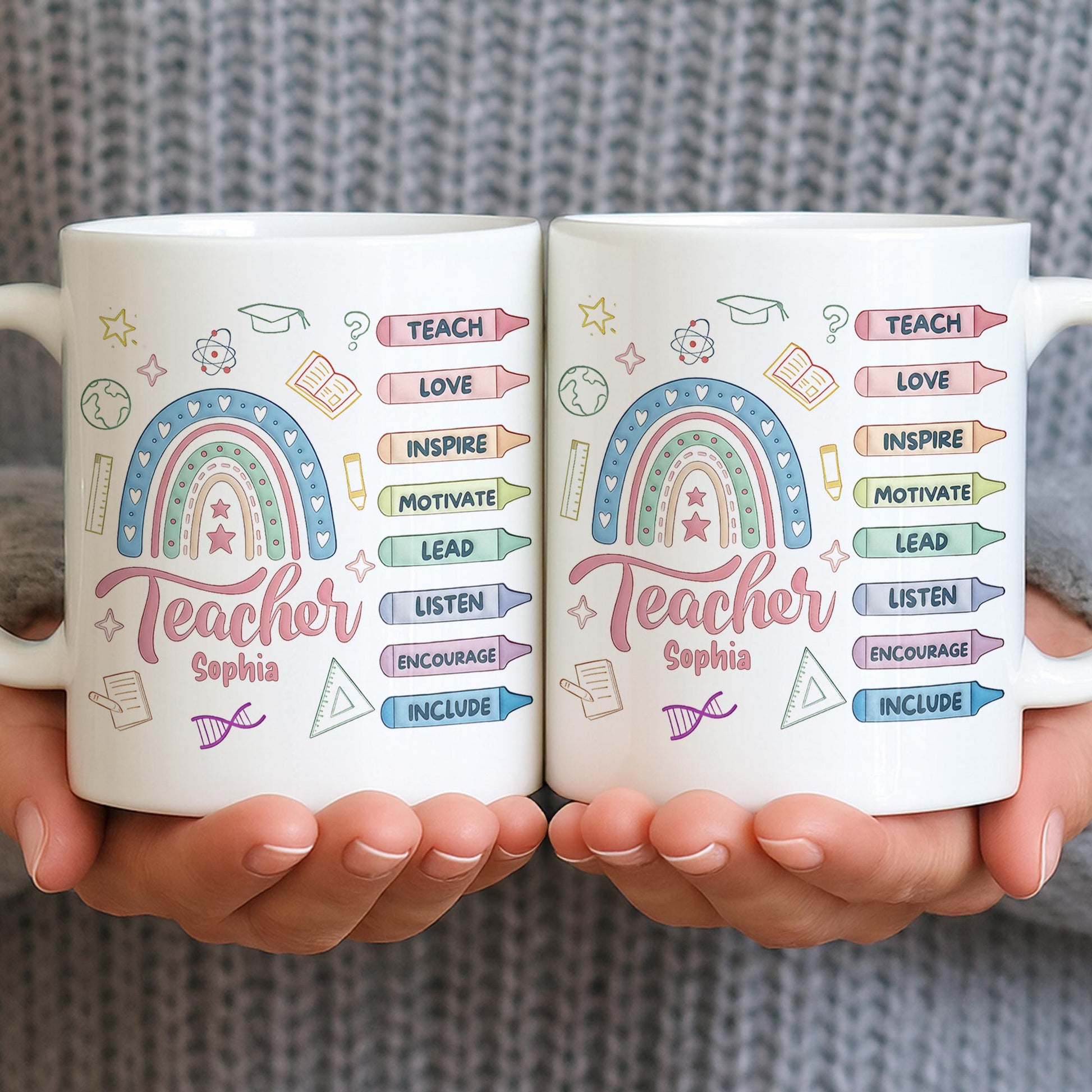 Teach Love Inspire Mug With Rainbow And Educational Icons