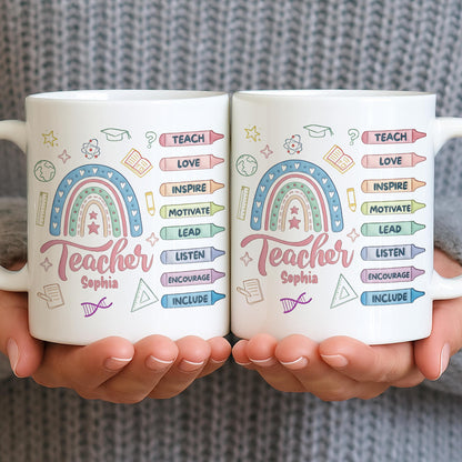Teach Love Inspire Mug With Rainbow And Educational Icons