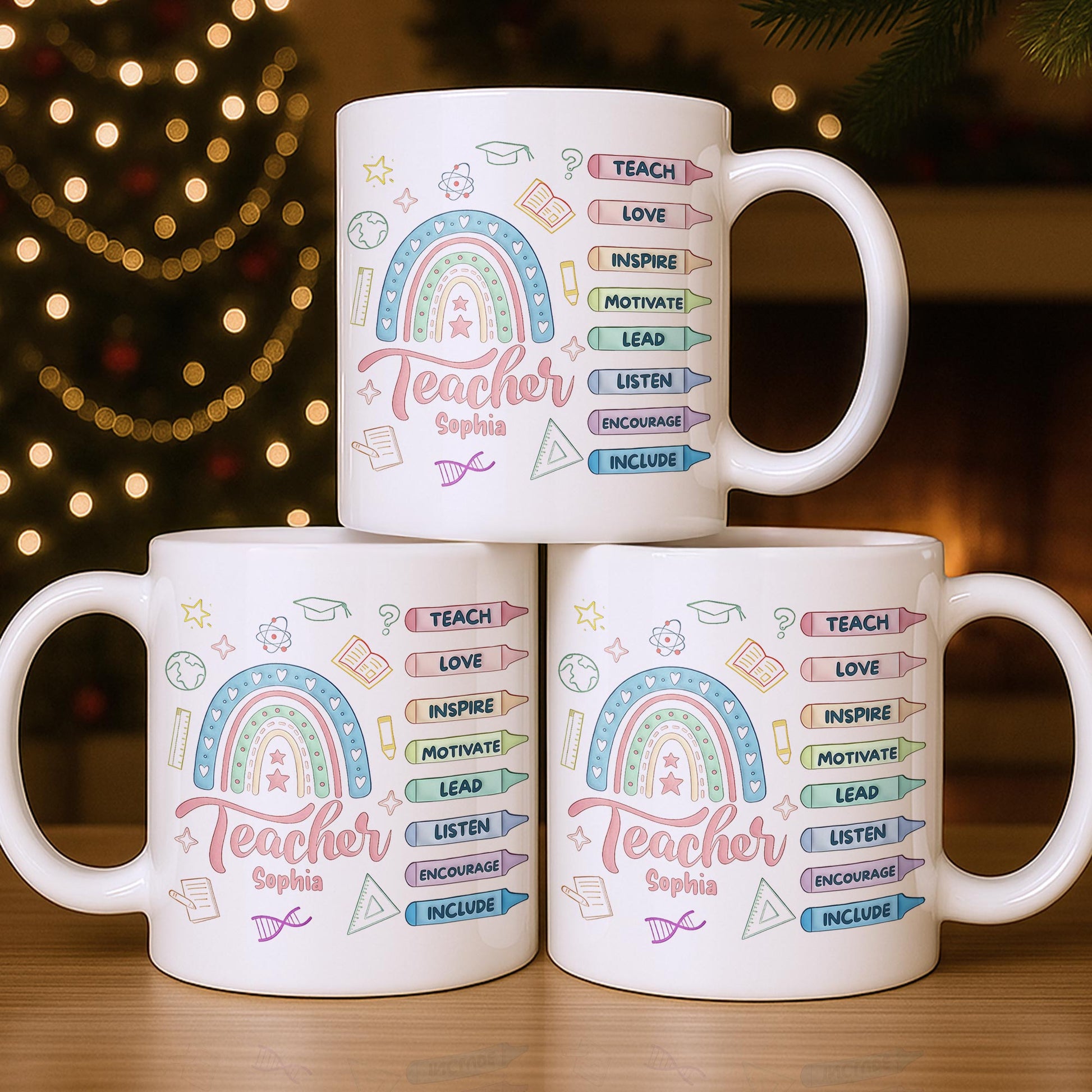 Teach Love Inspire Mug With Rainbow And Educational Icons