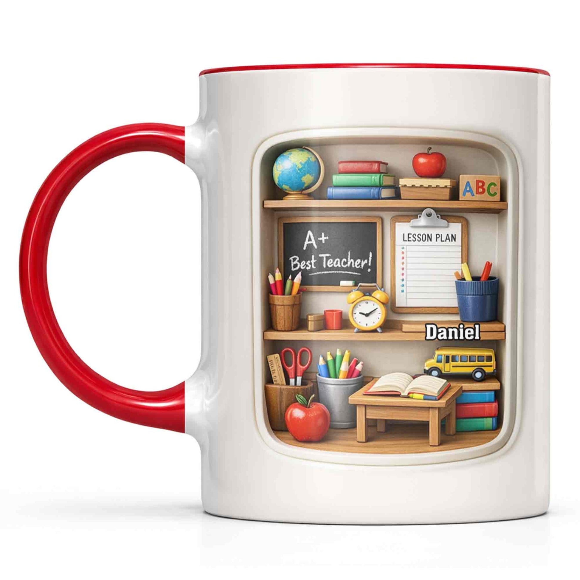 A+ Best Teacher Bookshelf With Apple And School Bus